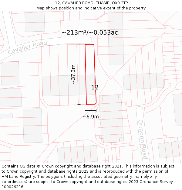 12, CAVALIER ROAD, THAME, OX9 3TP: Plot and title map