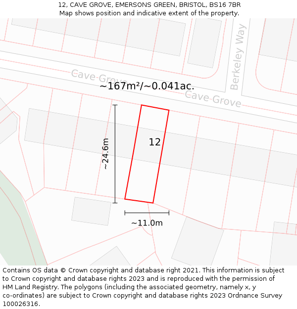12, CAVE GROVE, EMERSONS GREEN, BRISTOL, BS16 7BR: Plot and title map