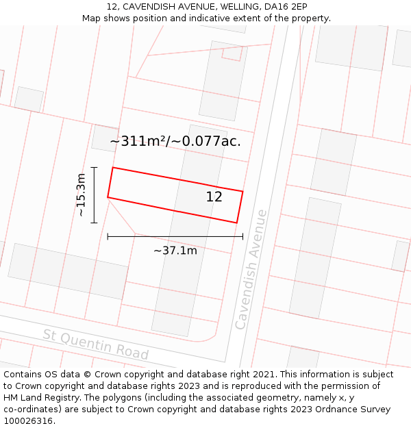 12, CAVENDISH AVENUE, WELLING, DA16 2EP: Plot and title map