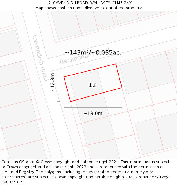 12, CAVENDISH ROAD, WALLASEY, CH45 2NX: Plot and title map
