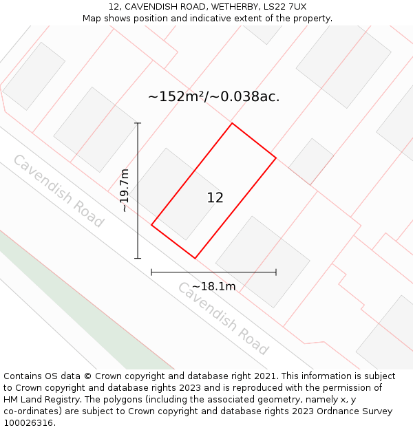 12, CAVENDISH ROAD, WETHERBY, LS22 7UX: Plot and title map