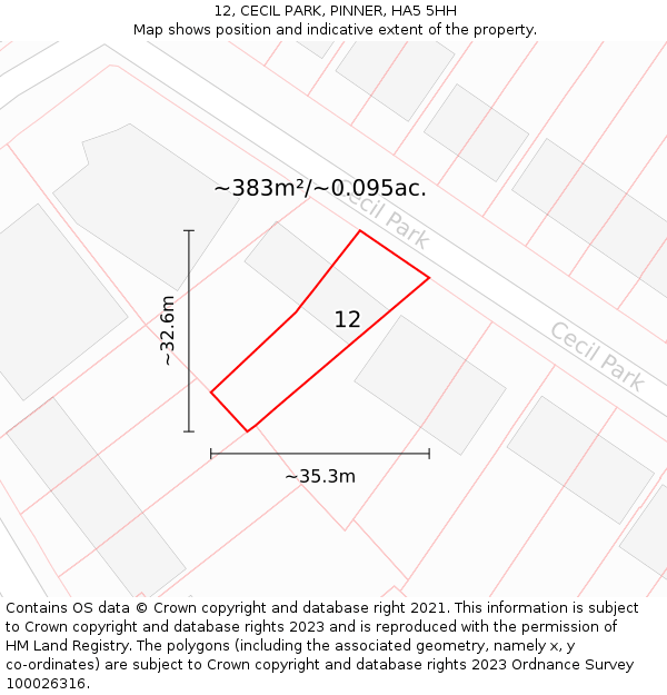 12, CECIL PARK, PINNER, HA5 5HH: Plot and title map