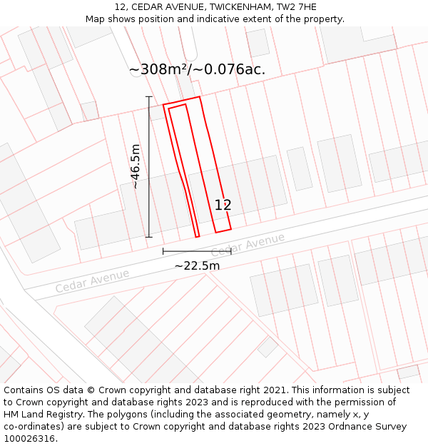 12, CEDAR AVENUE, TWICKENHAM, TW2 7HE: Plot and title map