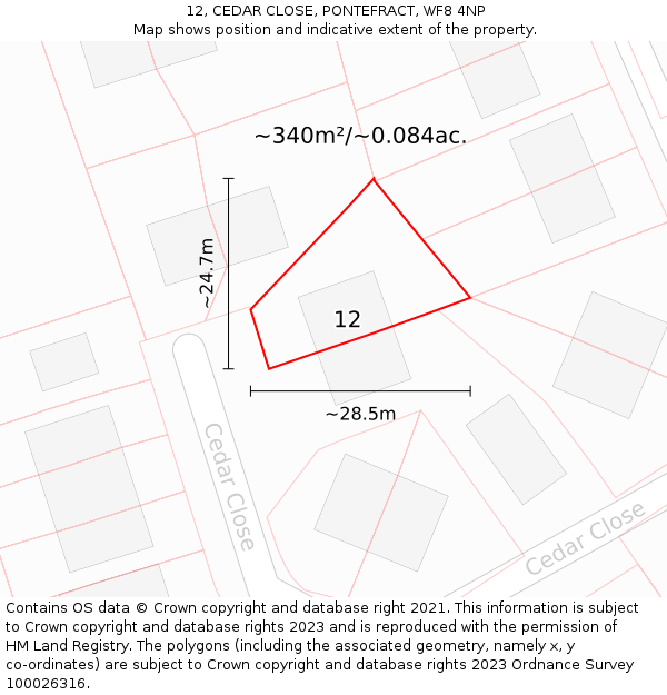 12, CEDAR CLOSE, PONTEFRACT, WF8 4NP: Plot and title map