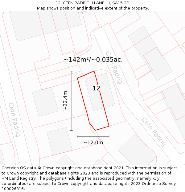 12, CEFN PADRIG, LLANELLI, SA15 2DJ: Plot and title map