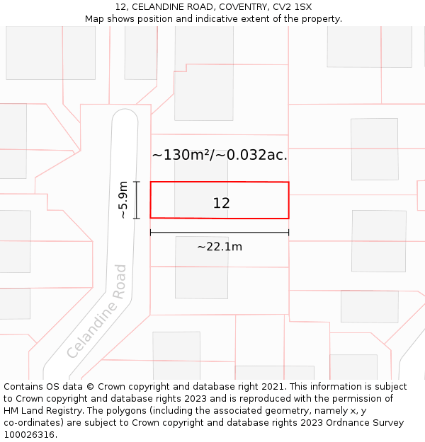 12, CELANDINE ROAD, COVENTRY, CV2 1SX: Plot and title map