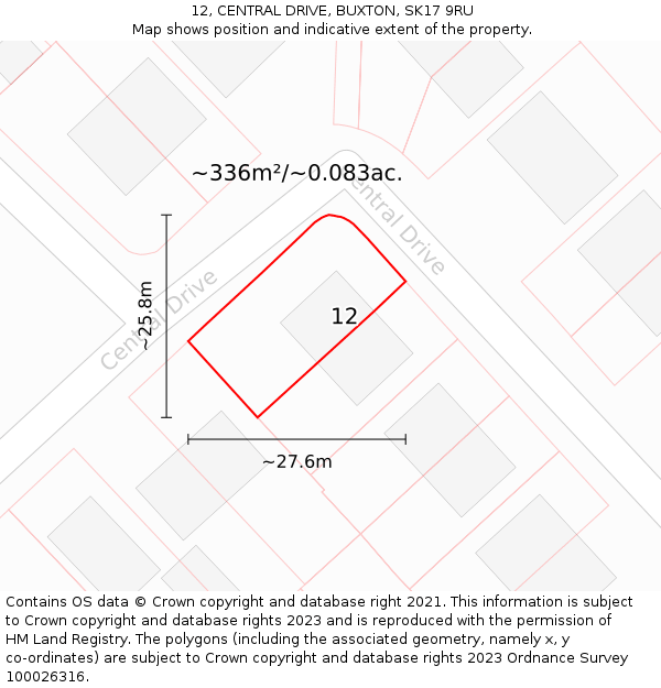 12, CENTRAL DRIVE, BUXTON, SK17 9RU: Plot and title map