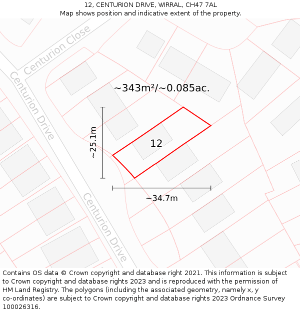12, CENTURION DRIVE, WIRRAL, CH47 7AL: Plot and title map