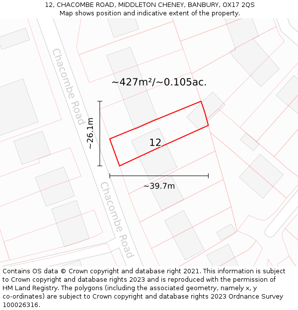12, CHACOMBE ROAD, MIDDLETON CHENEY, BANBURY, OX17 2QS: Plot and title map