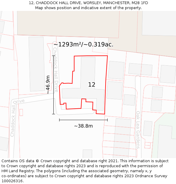 12, CHADDOCK HALL DRIVE, WORSLEY, MANCHESTER, M28 1FD: Plot and title map