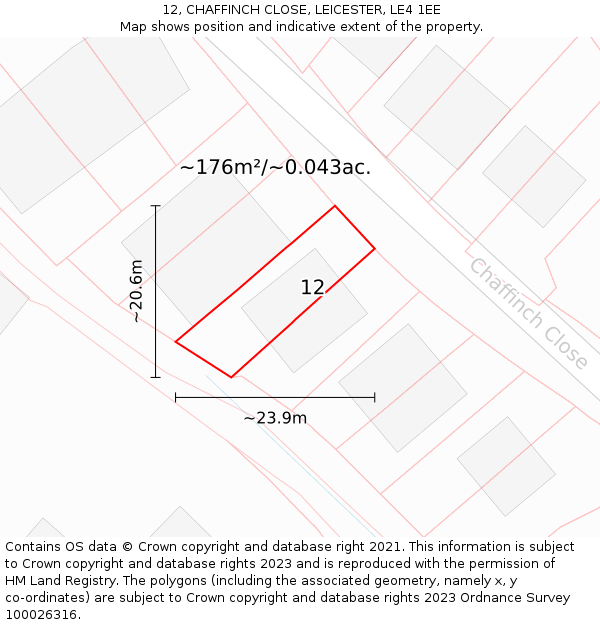 12, CHAFFINCH CLOSE, LEICESTER, LE4 1EE: Plot and title map