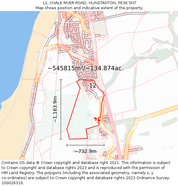 12, CHALK RIVER ROAD, HUNSTANTON, PE36 5NT: Plot and title map