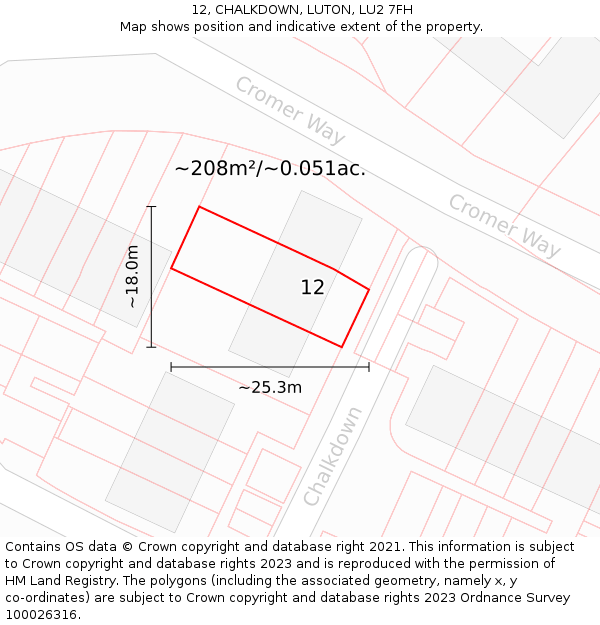 12, CHALKDOWN, LUTON, LU2 7FH: Plot and title map