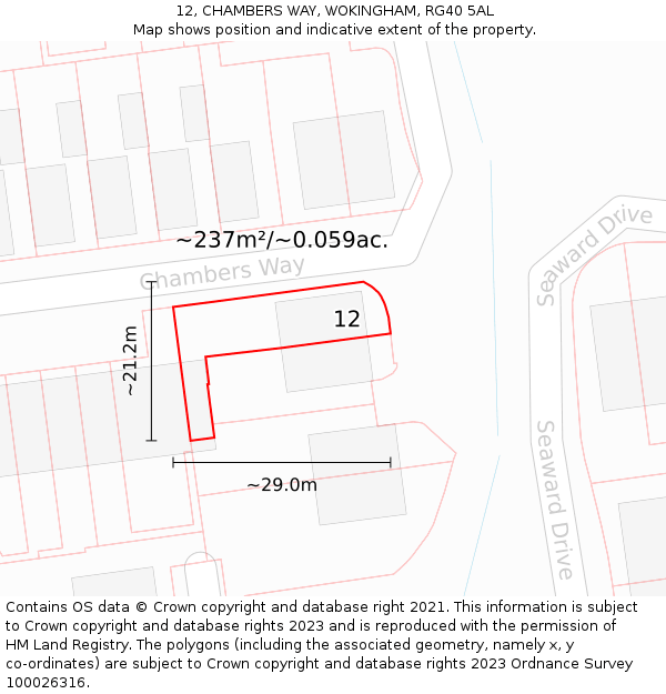 12, CHAMBERS WAY, WOKINGHAM, RG40 5AL: Plot and title map