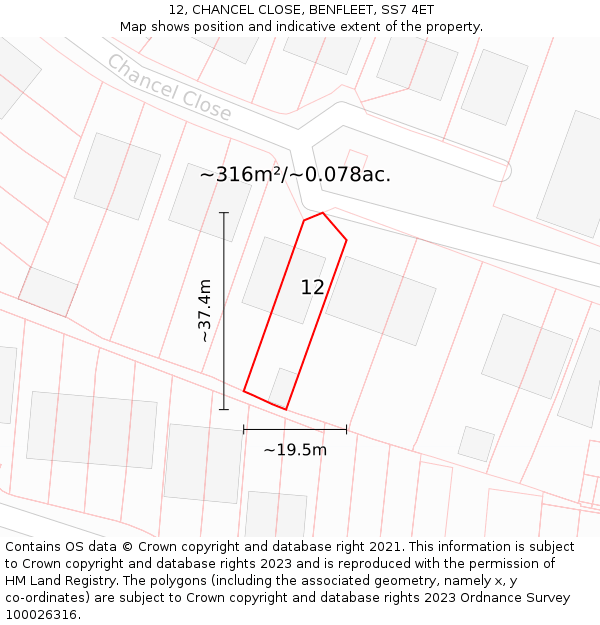 12, CHANCEL CLOSE, BENFLEET, SS7 4ET: Plot and title map