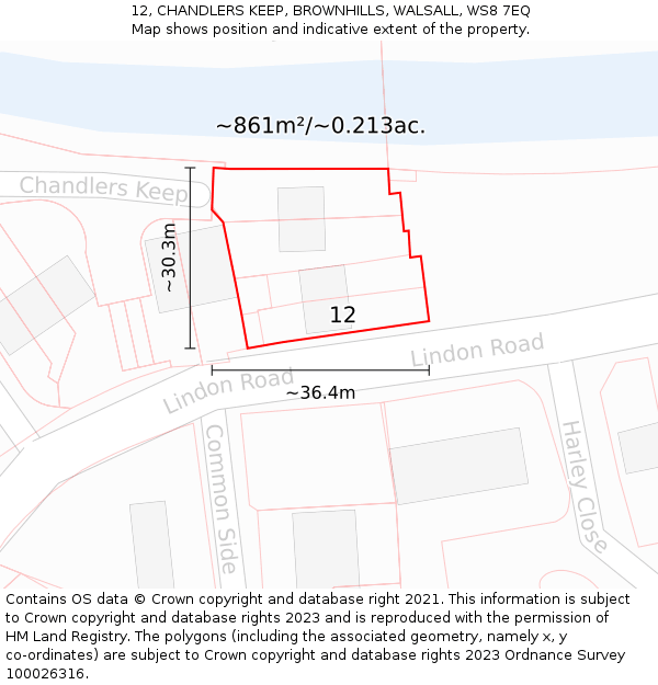 12, CHANDLERS KEEP, BROWNHILLS, WALSALL, WS8 7EQ: Plot and title map