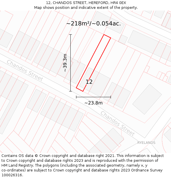 12, CHANDOS STREET, HEREFORD, HR4 0EX: Plot and title map
