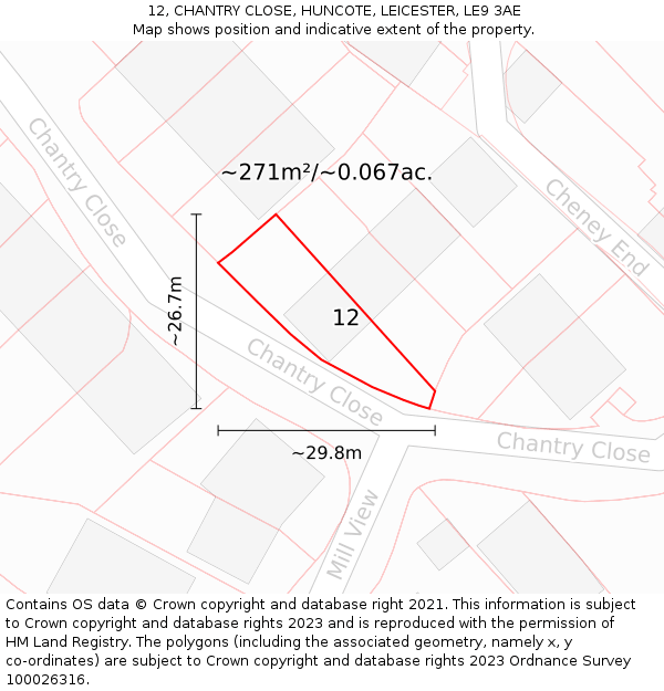 12, CHANTRY CLOSE, HUNCOTE, LEICESTER, LE9 3AE: Plot and title map