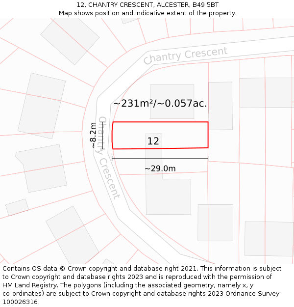 12, CHANTRY CRESCENT, ALCESTER, B49 5BT: Plot and title map