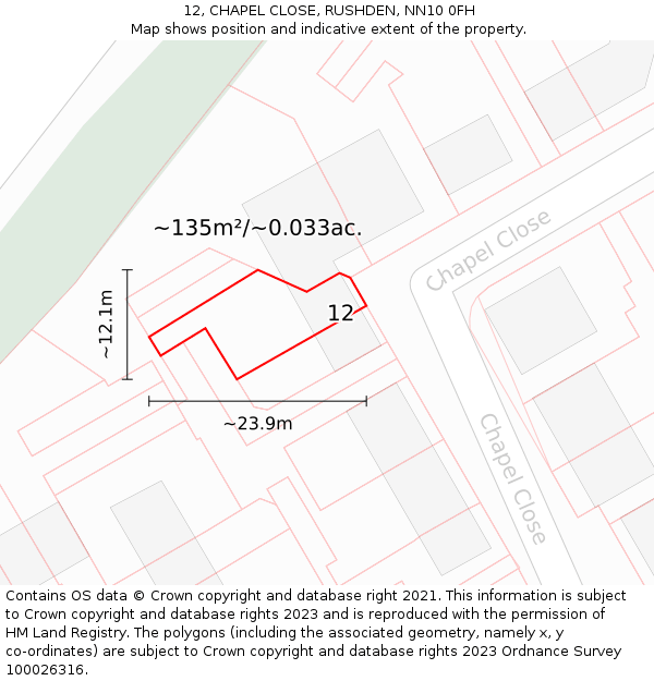 12, CHAPEL CLOSE, RUSHDEN, NN10 0FH: Plot and title map