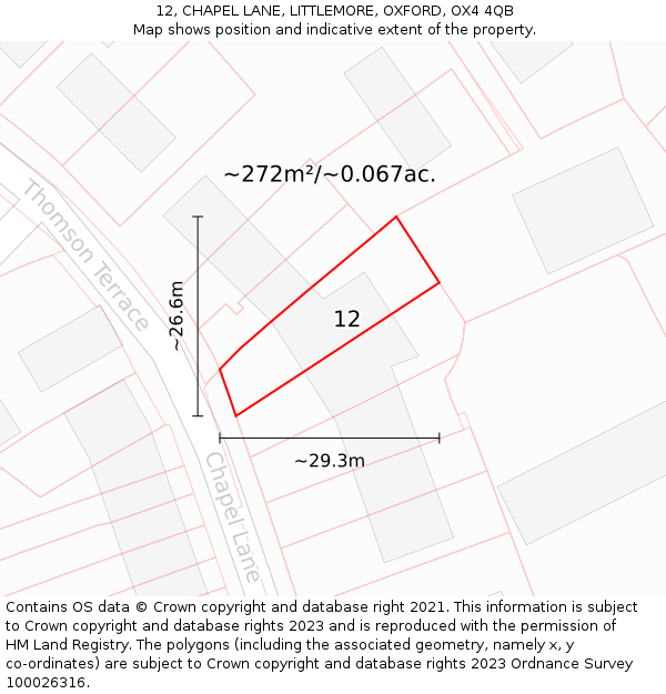 12, CHAPEL LANE, LITTLEMORE, OXFORD, OX4 4QB: Plot and title map