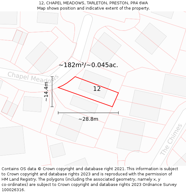 12, CHAPEL MEADOWS, TARLETON, PRESTON, PR4 6WA: Plot and title map
