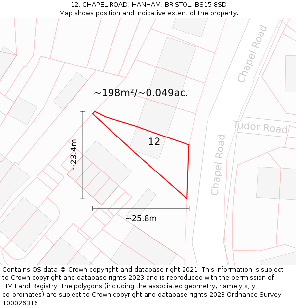 12, CHAPEL ROAD, HANHAM, BRISTOL, BS15 8SD: Plot and title map