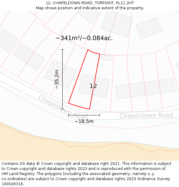 12, CHAPELDOWN ROAD, TORPOINT, PL11 2HT: Plot and title map