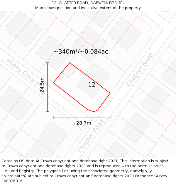 12, CHAPTER ROAD, DARWEN, BB3 3PU: Plot and title map