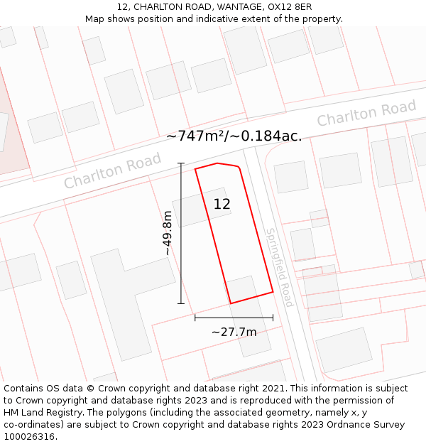 12, CHARLTON ROAD, WANTAGE, OX12 8ER: Plot and title map