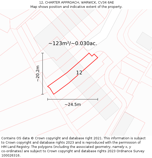 12, CHARTER APPROACH, WARWICK, CV34 6AE: Plot and title map
