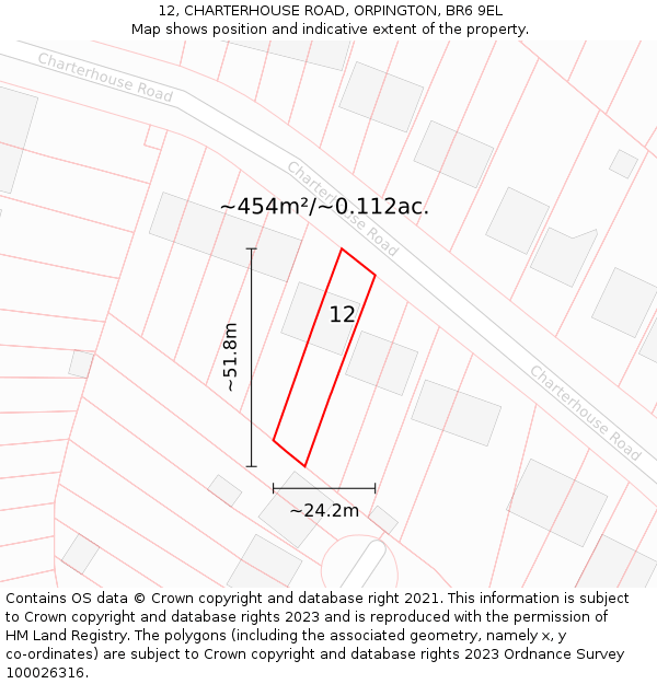 12, CHARTERHOUSE ROAD, ORPINGTON, BR6 9EL: Plot and title map