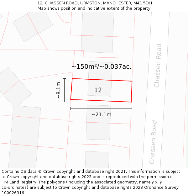 12, CHASSEN ROAD, URMSTON, MANCHESTER, M41 5DH: Plot and title map