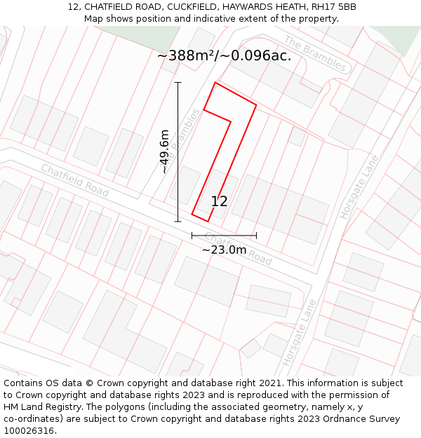 12, CHATFIELD ROAD, CUCKFIELD, HAYWARDS HEATH, RH17 5BB: Plot and title map