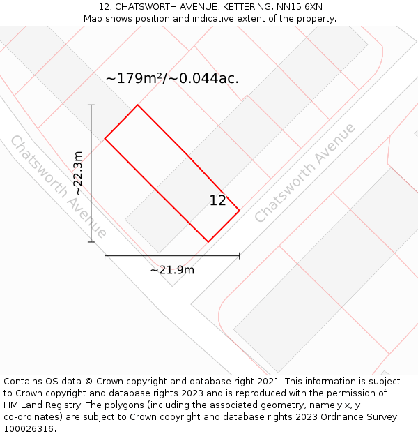 12, CHATSWORTH AVENUE, KETTERING, NN15 6XN: Plot and title map