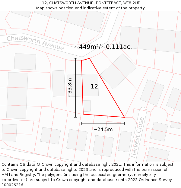 12, CHATSWORTH AVENUE, PONTEFRACT, WF8 2UP: Plot and title map