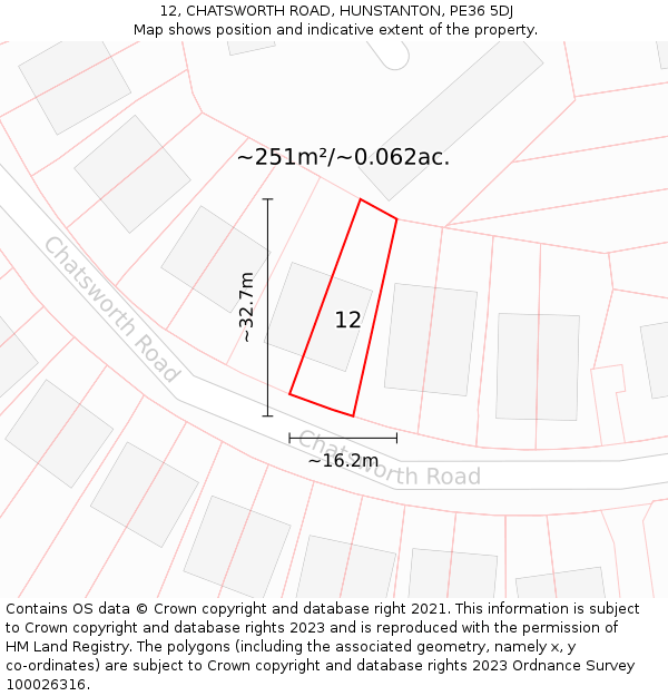 12, CHATSWORTH ROAD, HUNSTANTON, PE36 5DJ: Plot and title map