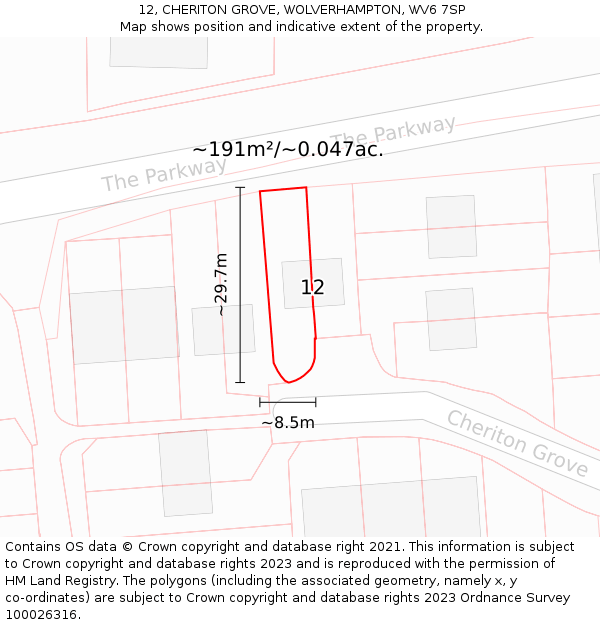 12, CHERITON GROVE, WOLVERHAMPTON, WV6 7SP: Plot and title map