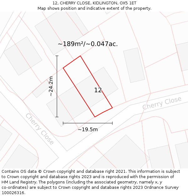 12, CHERRY CLOSE, KIDLINGTON, OX5 1ET: Plot and title map