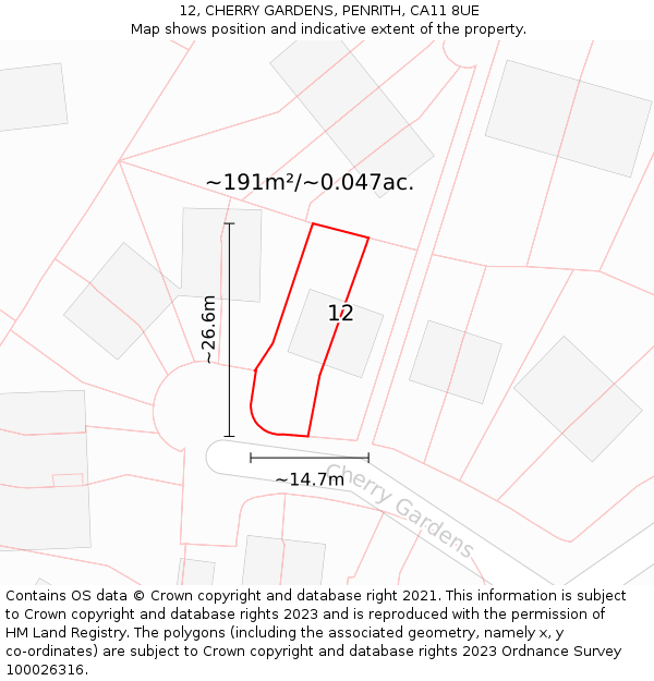 12, CHERRY GARDENS, PENRITH, CA11 8UE: Plot and title map
