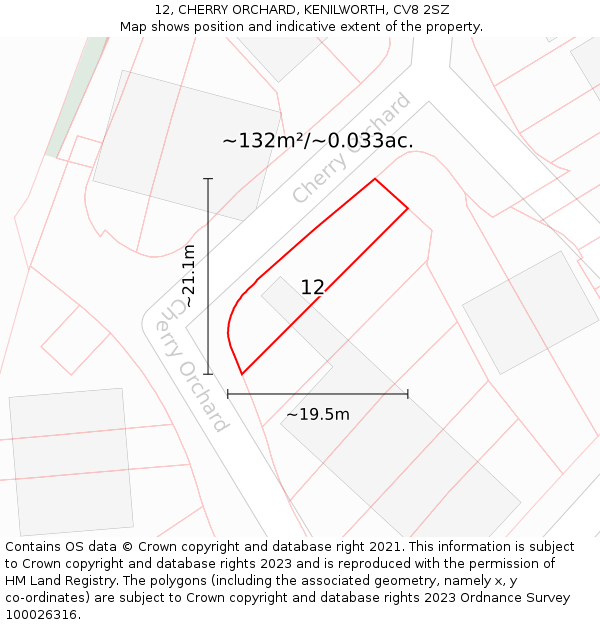 12, CHERRY ORCHARD, KENILWORTH, CV8 2SZ: Plot and title map