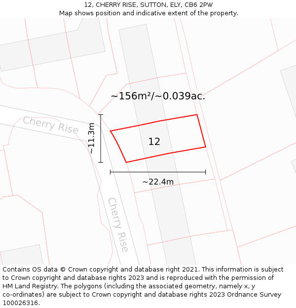 12, CHERRY RISE, SUTTON, ELY, CB6 2PW: Plot and title map