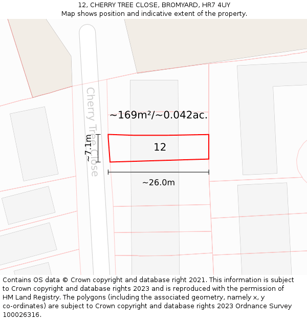 12, CHERRY TREE CLOSE, BROMYARD, HR7 4UY: Plot and title map