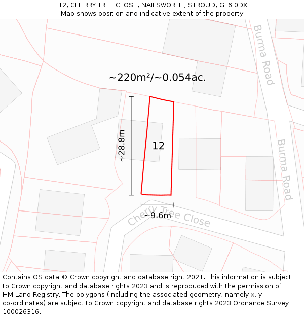 12, CHERRY TREE CLOSE, NAILSWORTH, STROUD, GL6 0DX: Plot and title map