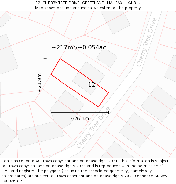 12, CHERRY TREE DRIVE, GREETLAND, HALIFAX, HX4 8HU: Plot and title map