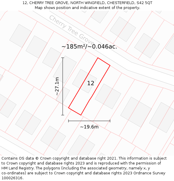 12, CHERRY TREE GROVE, NORTH WINGFIELD, CHESTERFIELD, S42 5QT: Plot and title map