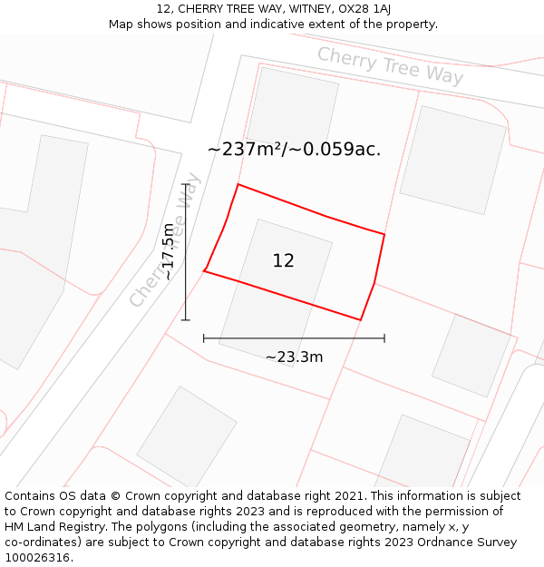 12, CHERRY TREE WAY, WITNEY, OX28 1AJ: Plot and title map
