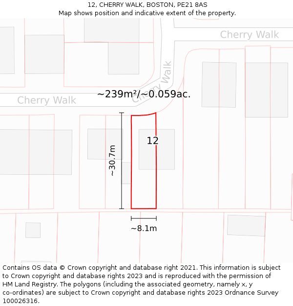 12, CHERRY WALK, BOSTON, PE21 8AS: Plot and title map