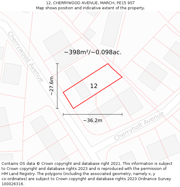 12, CHERRYWOOD AVENUE, MARCH, PE15 9ST: Plot and title map