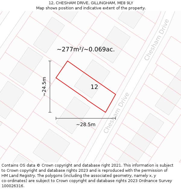 12, CHESHAM DRIVE, GILLINGHAM, ME8 9LY: Plot and title map
